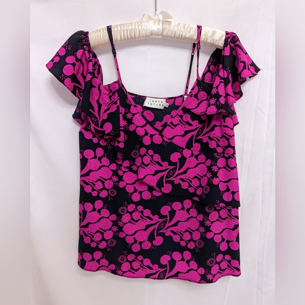 Tanya Taylor Silk Off-The-Shoulder Floral Print Blouse Size 4